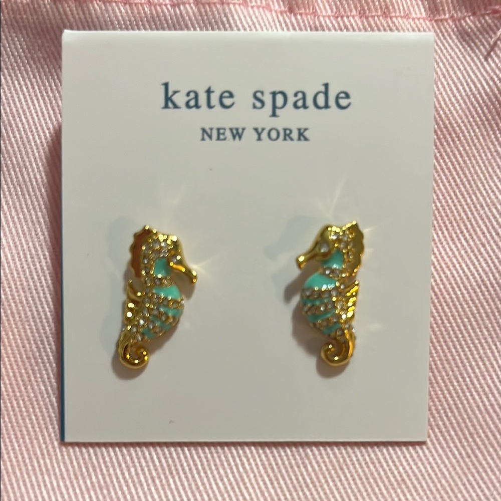 Kate Spade Gold and Blue Seahorse Studs
